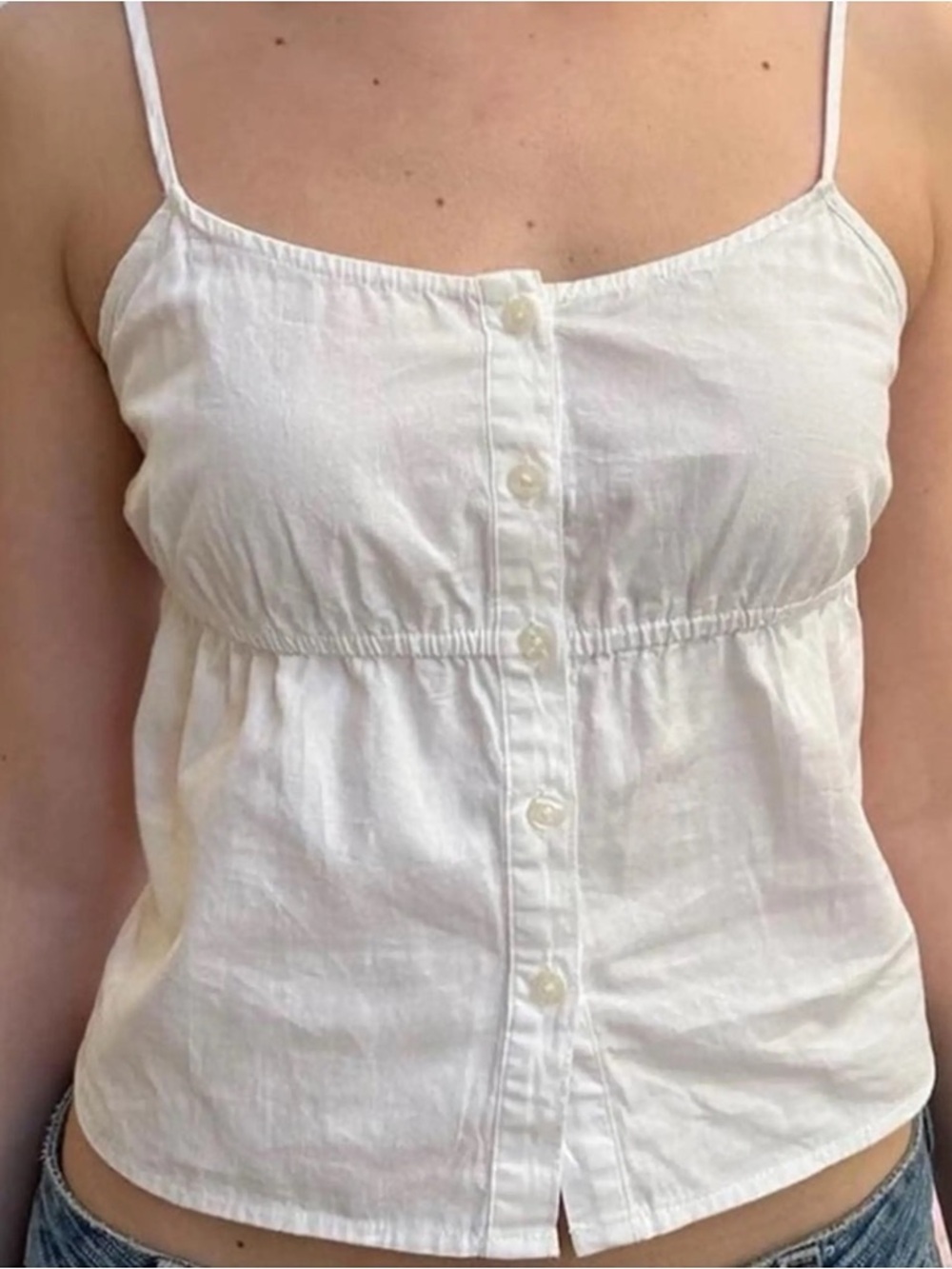Brandy Melville White Dani Top Button-Front Spaghetti Strap Tank Top